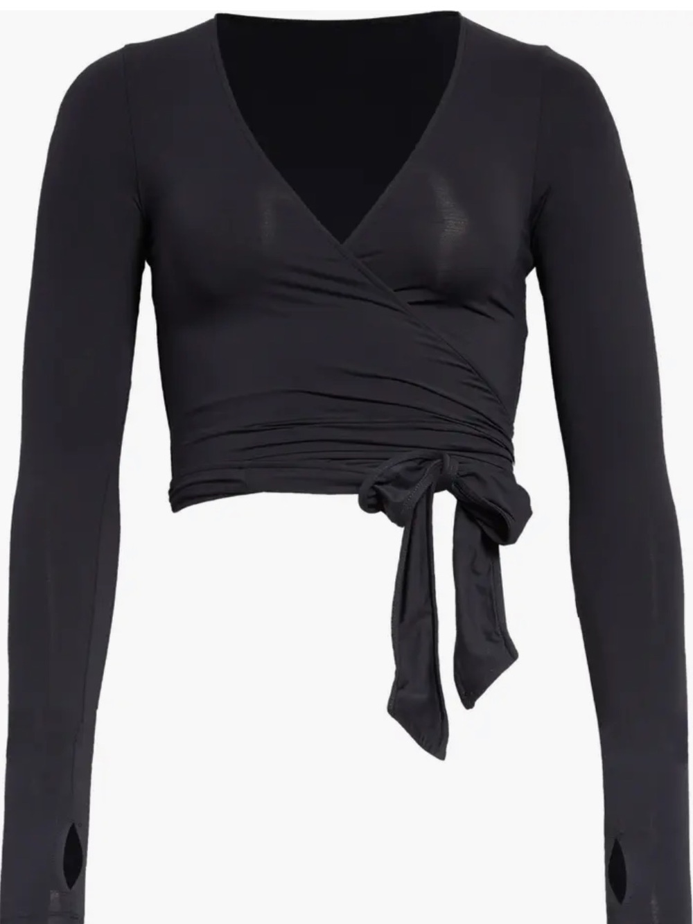 ALO Yoga Black Escalate Wrap Crop Top with Long Sleeves Balletcore - Picture 2 of 9
